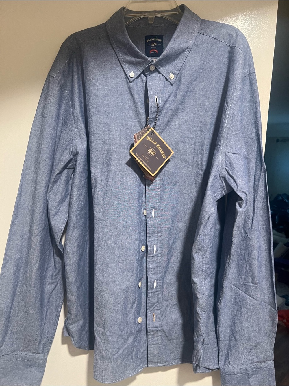 Bills Khakis Men's Long-Sleeve Button-Down Chambray Shirt - Blue